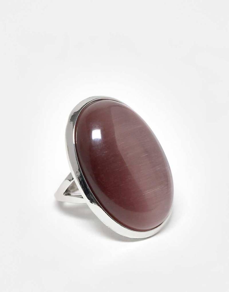 ASOS DESIGN - Silberfarbener Ring mit eingefasstem Schmuckstein in Malve mit Katzenaugen-Effekt-Goldfarben von ASOS DESIGN