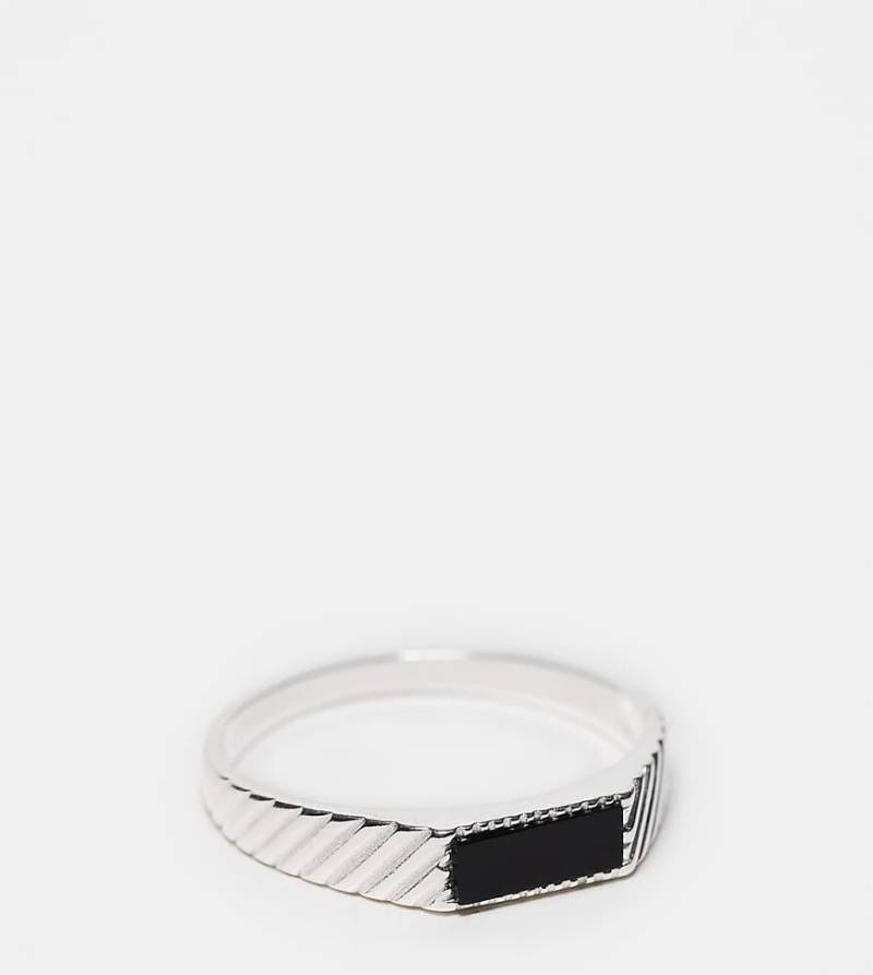 ASOS DESIGN - Silberfarbener Siegelring aus Sterlingsilber mit schwarzem Schmuckstein von ASOS DESIGN