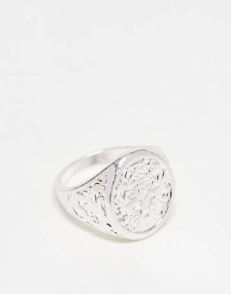 ASOS DESIGN - Silberfarbener Siegelring mit geprägtem Münzdesign von ASOS DESIGN