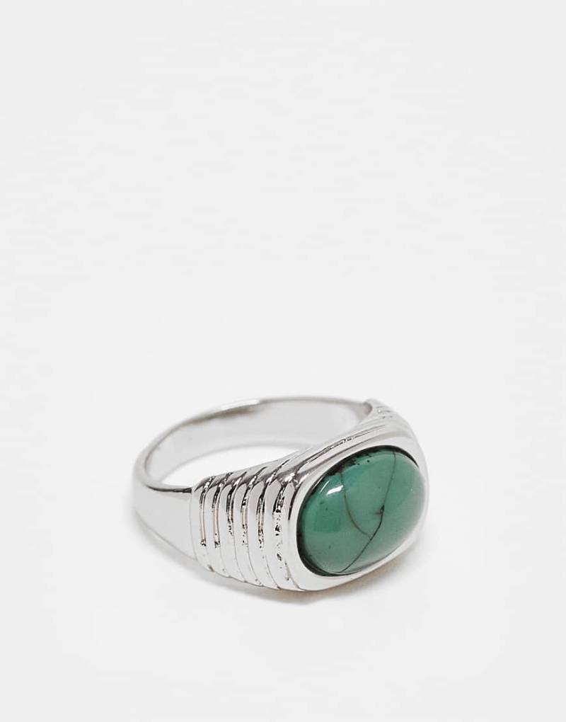 ASOS DESIGN - Silberfarbener Siegelring mit blauem Schmuckstein von ASOS DESIGN