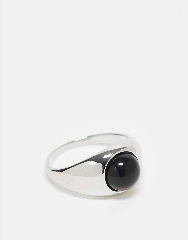 ASOS DESIGN - Silberfarbener Siegelring aus schwarzem Achat-Halbedelstein von ASOS DESIGN