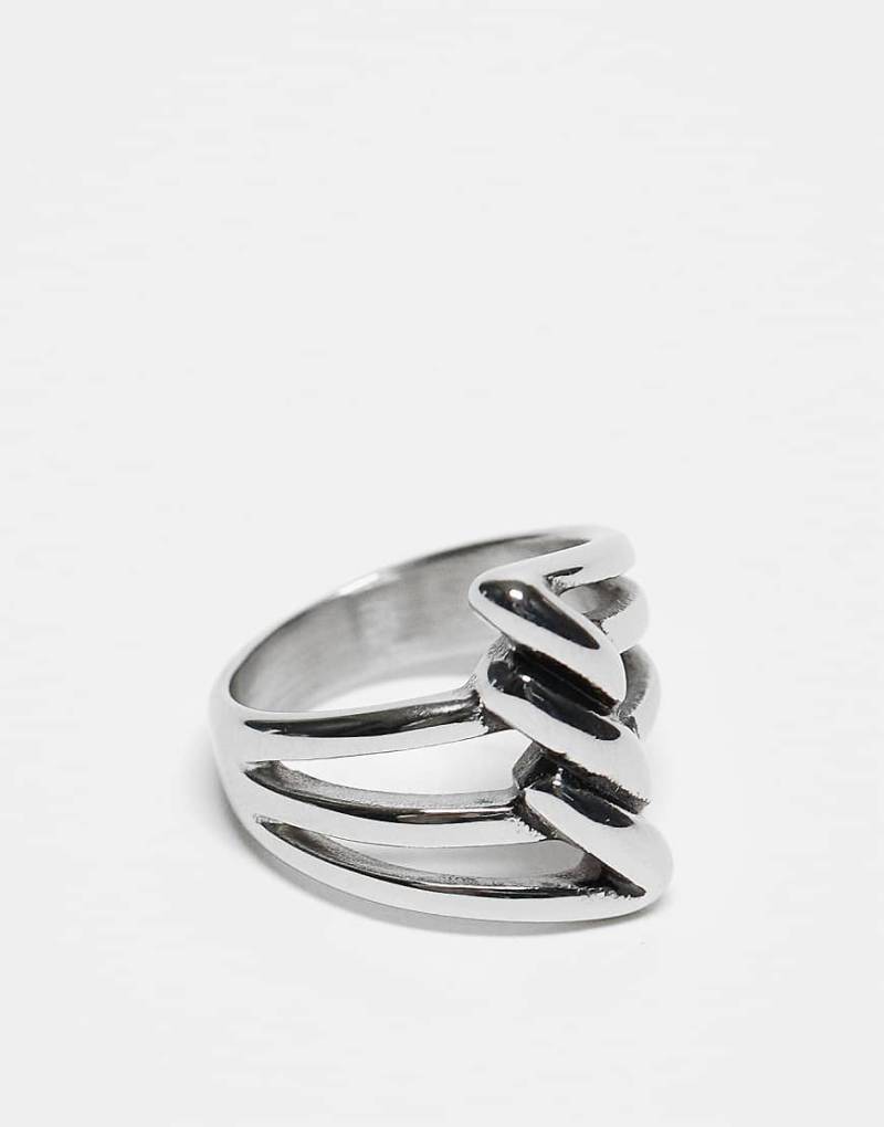 ASOS DESIGN - Silberfarbener Wickelring aus wasserfestem Edelstahl mit Detail in gedrehter Optik von ASOS DESIGN