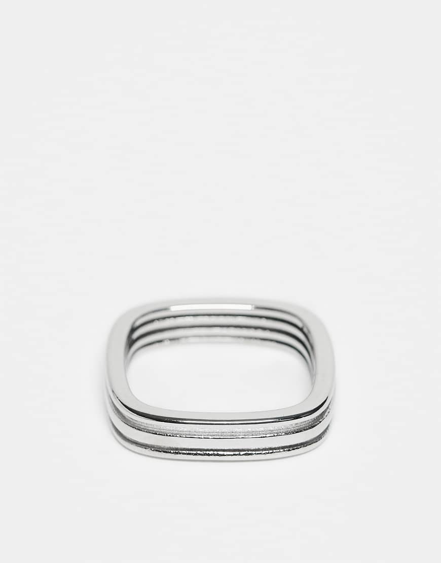 ASOS DESIGN - Silberfarbener eckiger Ring aus wasserfestem Edelstahl mit dreifacher Furche von ASOS DESIGN