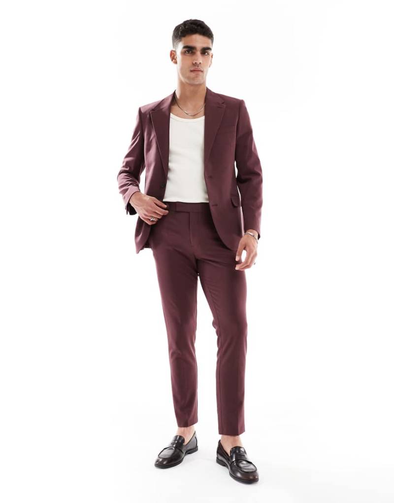 ASOS DESIGN - Skinny-Fit-Anzughose in Burgunderrot mit Vier-Wege-Stretch-Braun von ASOS DESIGN