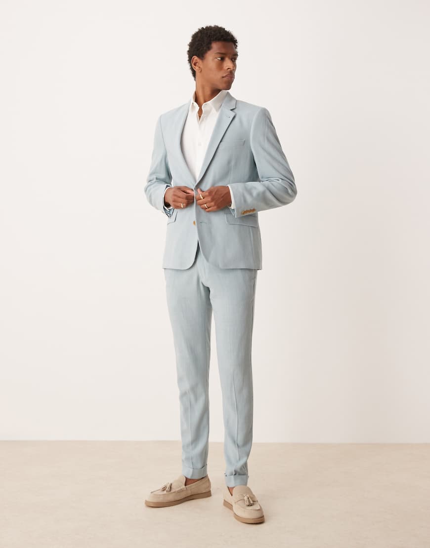 ASOS DESIGN - Skinny Fit Anzughose in Hellblau mit Leinenanteil und sehr feiner Struktur ASOS DESIGN - Skinny Fit Anzughose in Hellblau mit Leinenanteil und sehr feiner Struktur von ASOS DESIGN