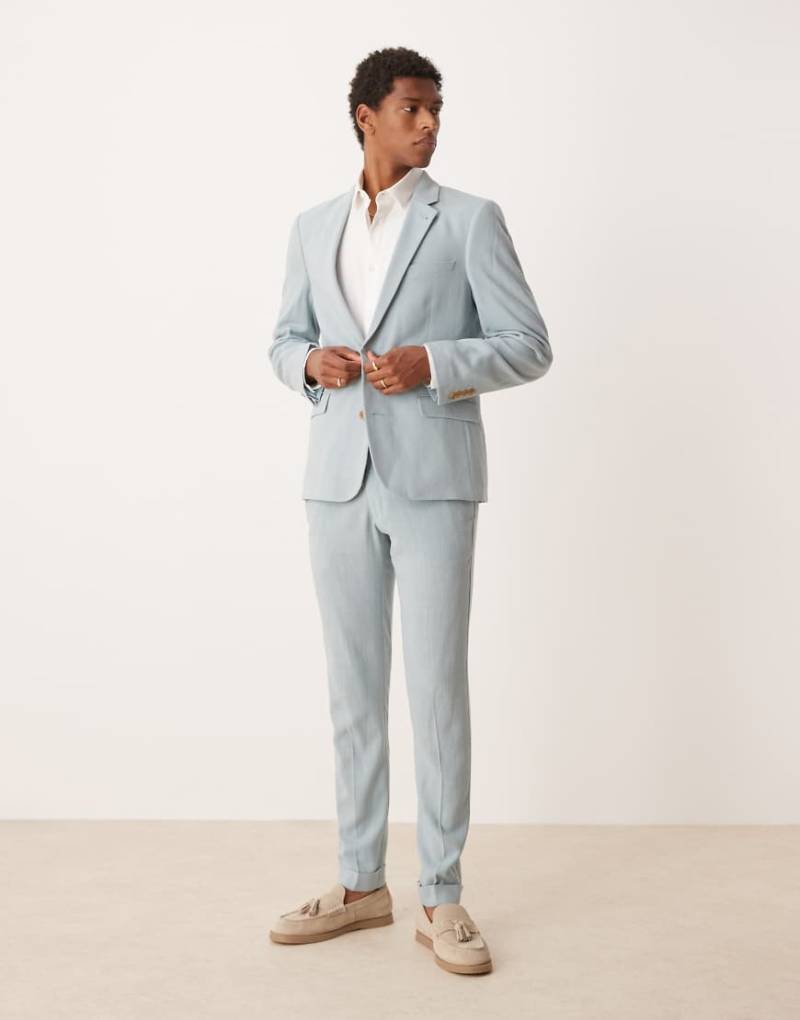 ASOS DESIGN - Skinny Fit Anzughose in Hellblau mit Leinenanteil und sehr feiner Struktur von ASOS DESIGN