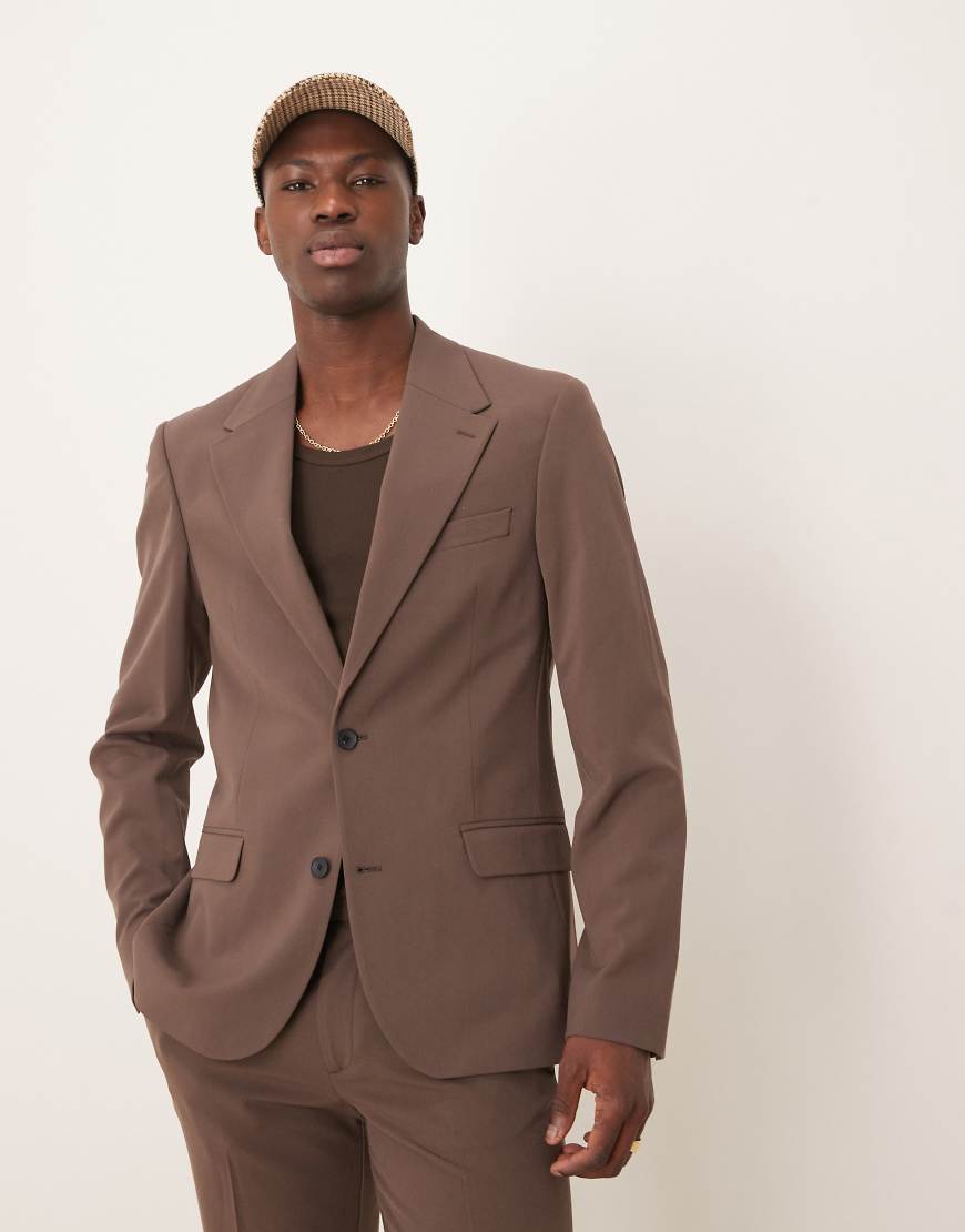 ASOS DESIGN - Skinny-Fit-Anzugjacke in Braun mit Vier-Wege-Stretch von ASOS DESIGN