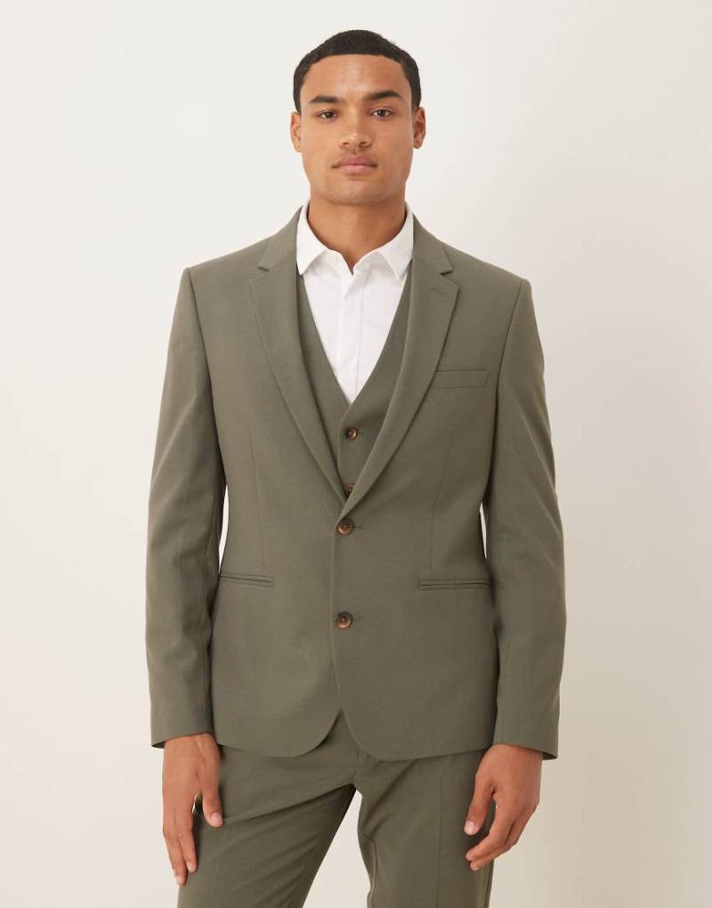 ASOS DESIGN - Skinny-Fit-Anzugjacke in Khaki-Grün von ASOS DESIGN