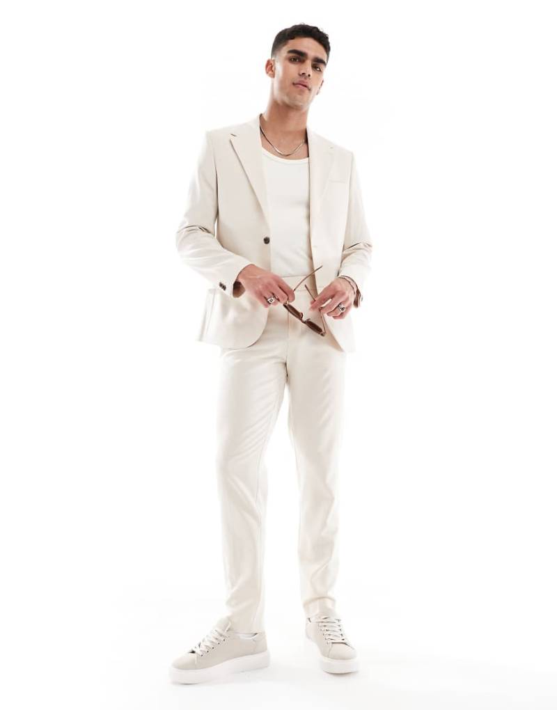 ASOS DESIGN - Skinny-Fit-Anzugjacke in Steinbeige mit Vier-Wege-Stretch-Neutral von ASOS DESIGN