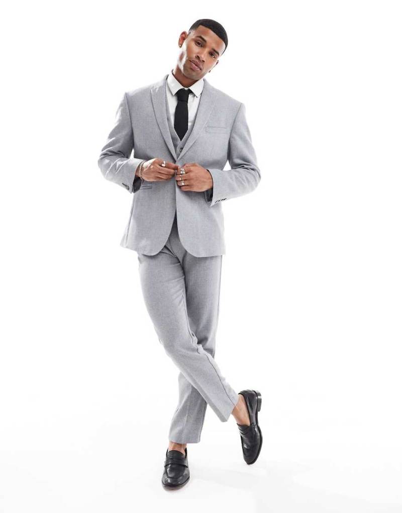 ASOS DESIGN - Slim Fit Anzug-Jacke in Grau aus Wollmix mit Flechtmuster-Blau von ASOS DESIGN