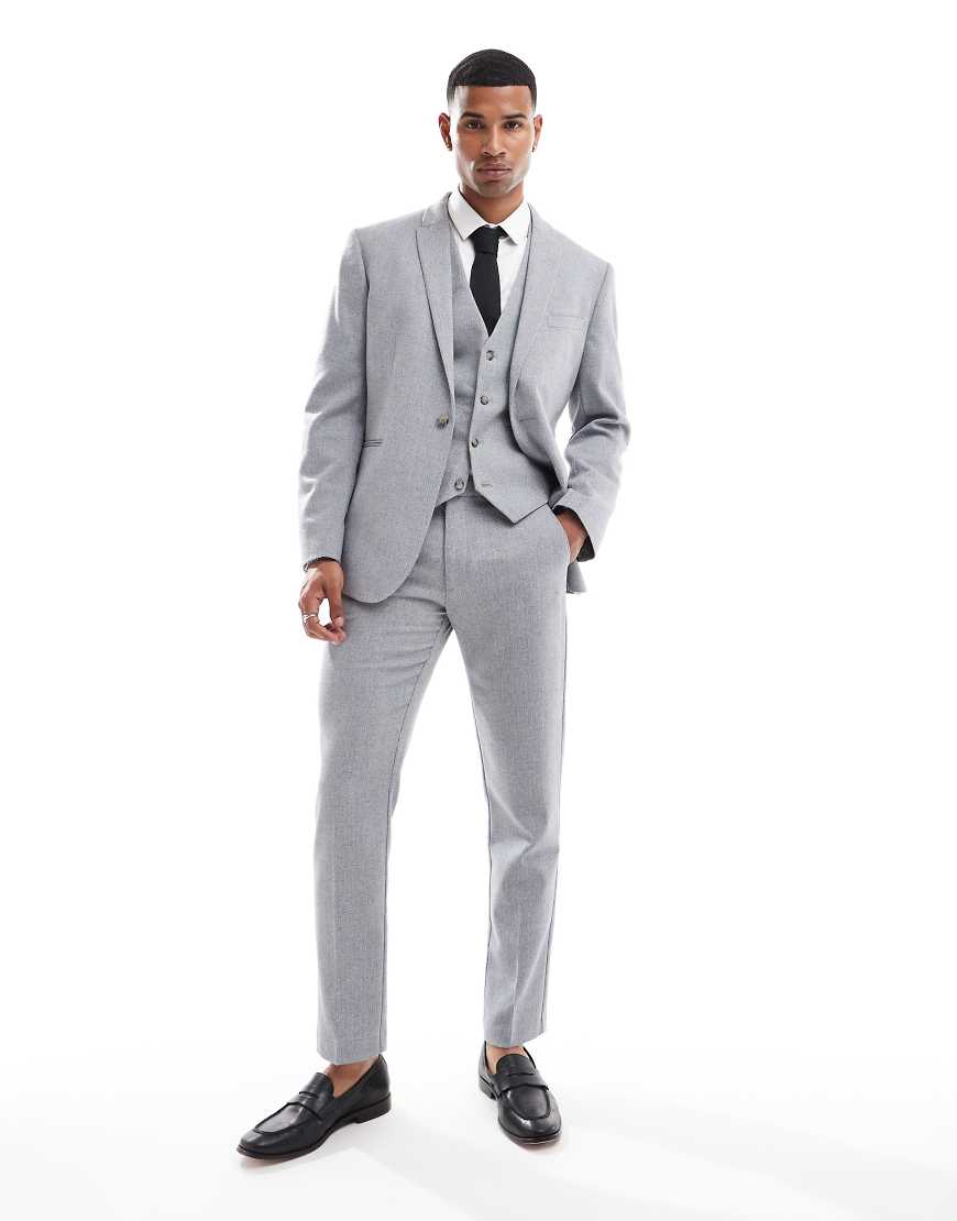 ASOS DESIGN - Slim Fit Anzughose in Grau aus Wollmix mit Flechtmuster-Blau von ASOS DESIGN