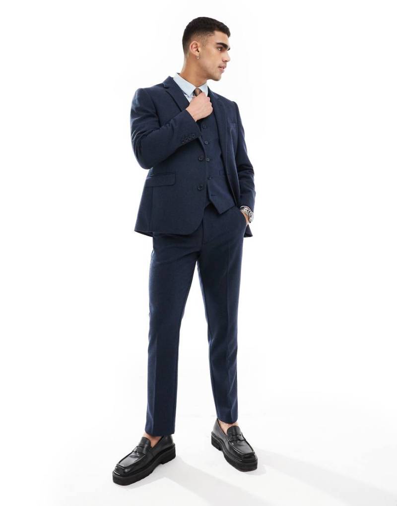 ASOS DESIGN - Slim-Fit-Anzughose in Marineblau aus Wollmix mit gewebter Optik von ASOS DESIGN
