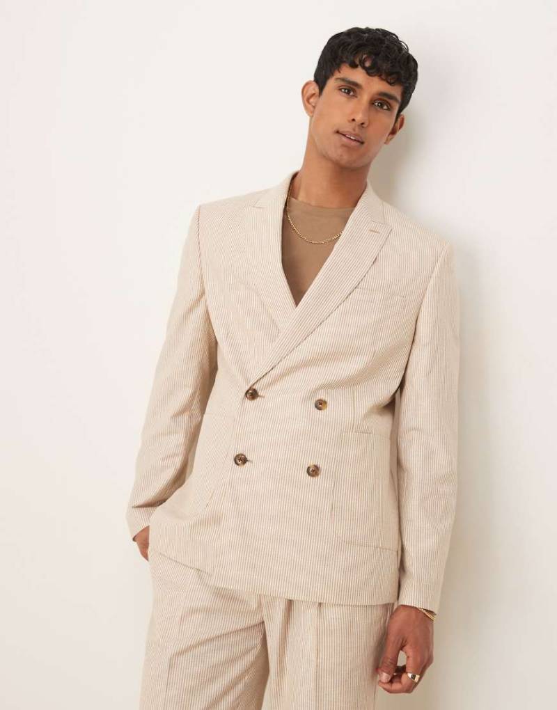 ASOS DESIGN - Slim-Fit-Anzugjacke aus Leinen in gestreiftem Steinbeige-Neutral von ASOS DESIGN