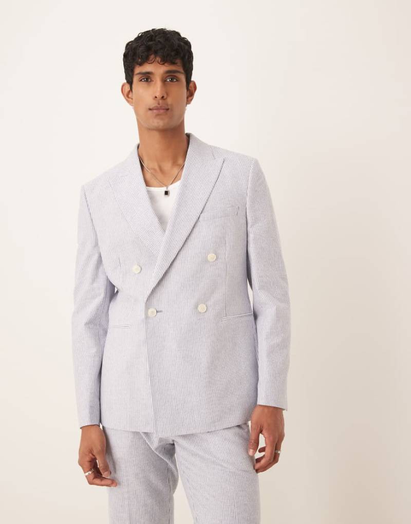 ASOS DESIGN - Slim-Fit-Anzugjacke aus Leinenmix in Blau mit Nadelstreifen von ASOS DESIGN