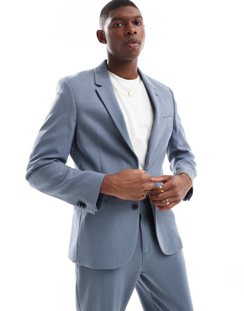 ASOS DESIGN - Slim Fit Anzugjacke aus Twill in Blau ASOS DESIGN - Slim Fit Anzugjacke aus Twill in Blau von ASOS DESIGN