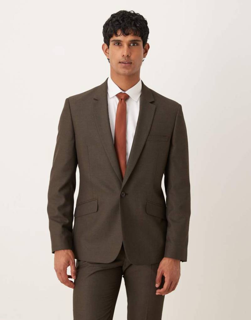 ASOS DESIGN - Slim-Fit-Anzugjacke in Braun mit Mikrostruktur-Grün von ASOS DESIGN