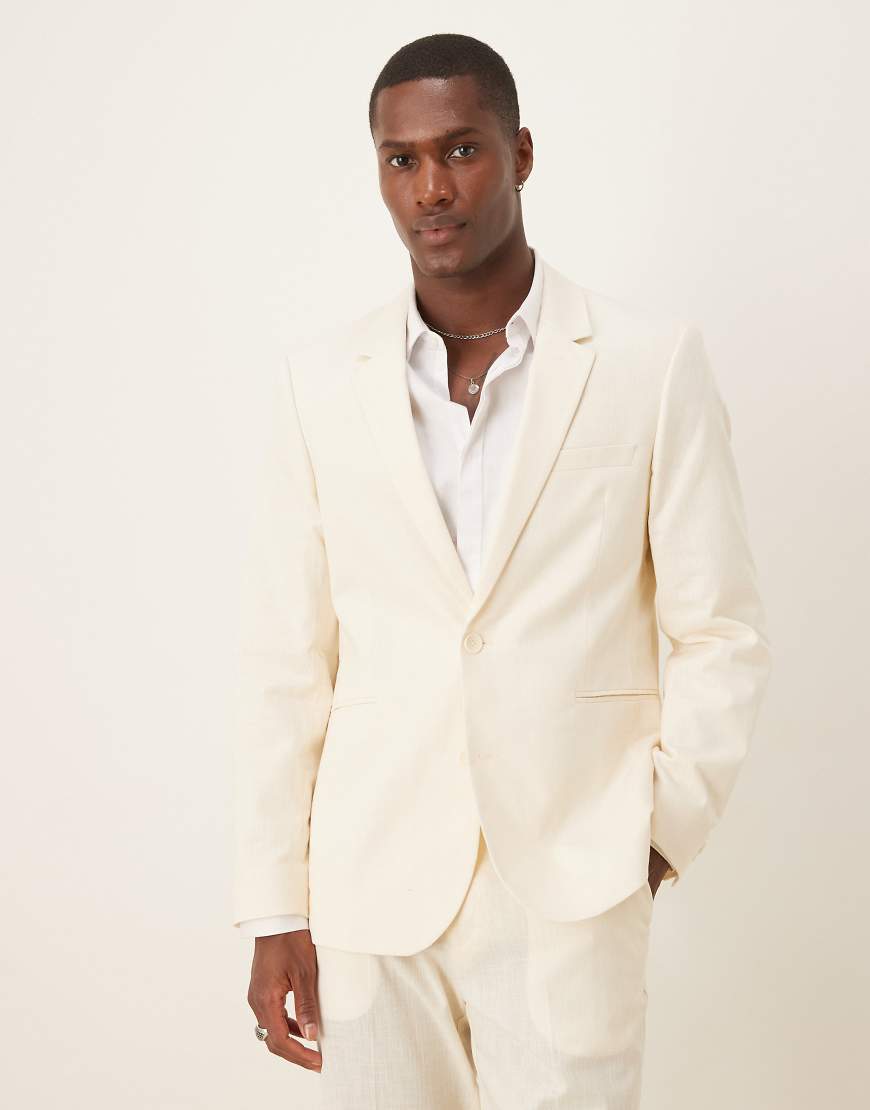 ASOS DESIGN - Slim Fit Anzugjacke in ecru Leinenoptik-Weiß ASOS DESIGN - Slim Fit Anzugjacke in ecru Leinenoptik-Weiß von ASOS DESIGN