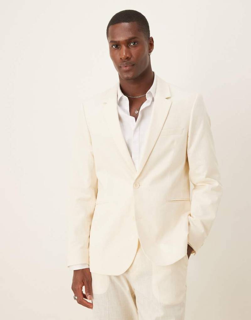ASOS DESIGN - Slim Fit Anzugjacke in ecru Leinenoptik-Weiß von ASOS DESIGN