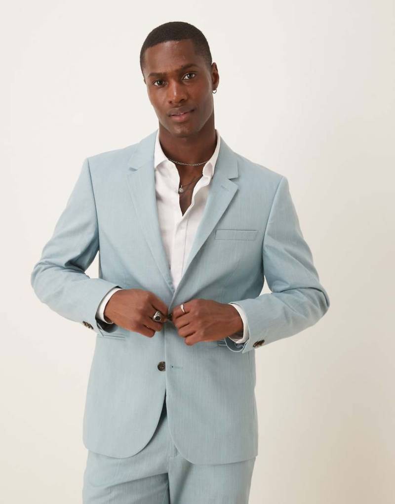 ASOS DESIGN - Slim Fit Anzugjacke in hellblauer Leinenoptik von ASOS DESIGN