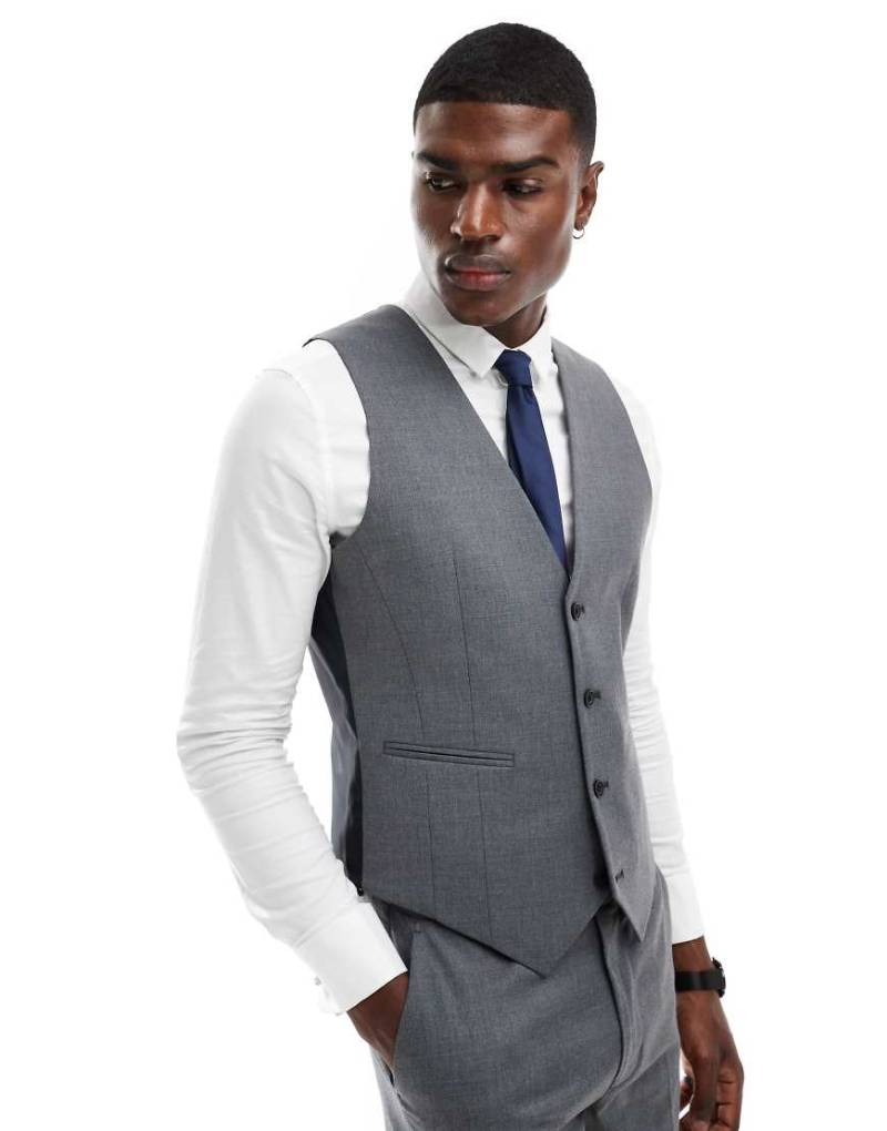 ASOS DESIGN - Slim Fit Anzugweste in Anthrazit mit Wollanteil-Grau von ASOS DESIGN
