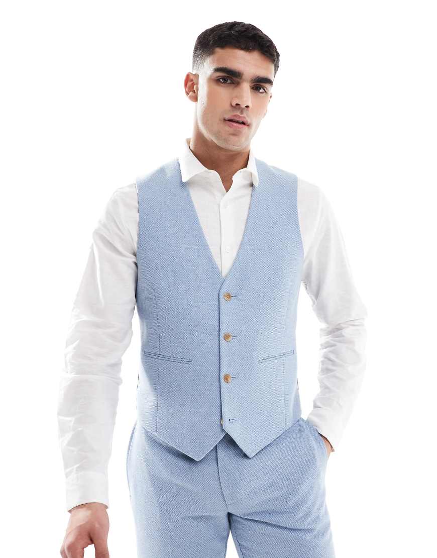 ASOS DESIGN - Slim Fit Anzugweste in Blau aus Wollmix-Gewebe von ASOS DESIGN