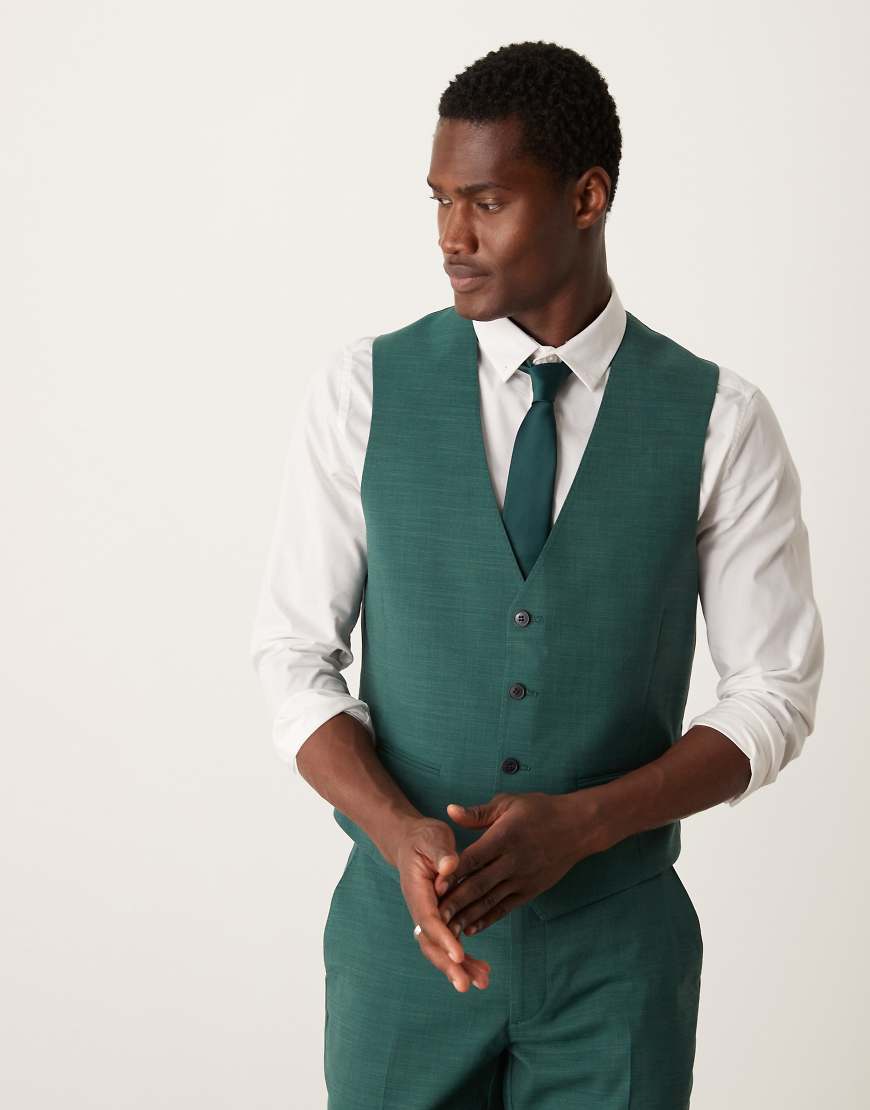 ASOS DESIGN - Slim Fit Anzugweste in Grün mit Kreuzschraffur ASOS DESIGN - Slim Fit Anzugweste in Grün mit Kreuzschraffur von ASOS DESIGN