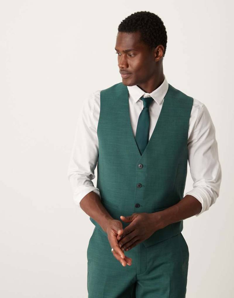 ASOS DESIGN - Slim Fit Anzugweste in Grün mit Kreuzschraffur von ASOS DESIGN