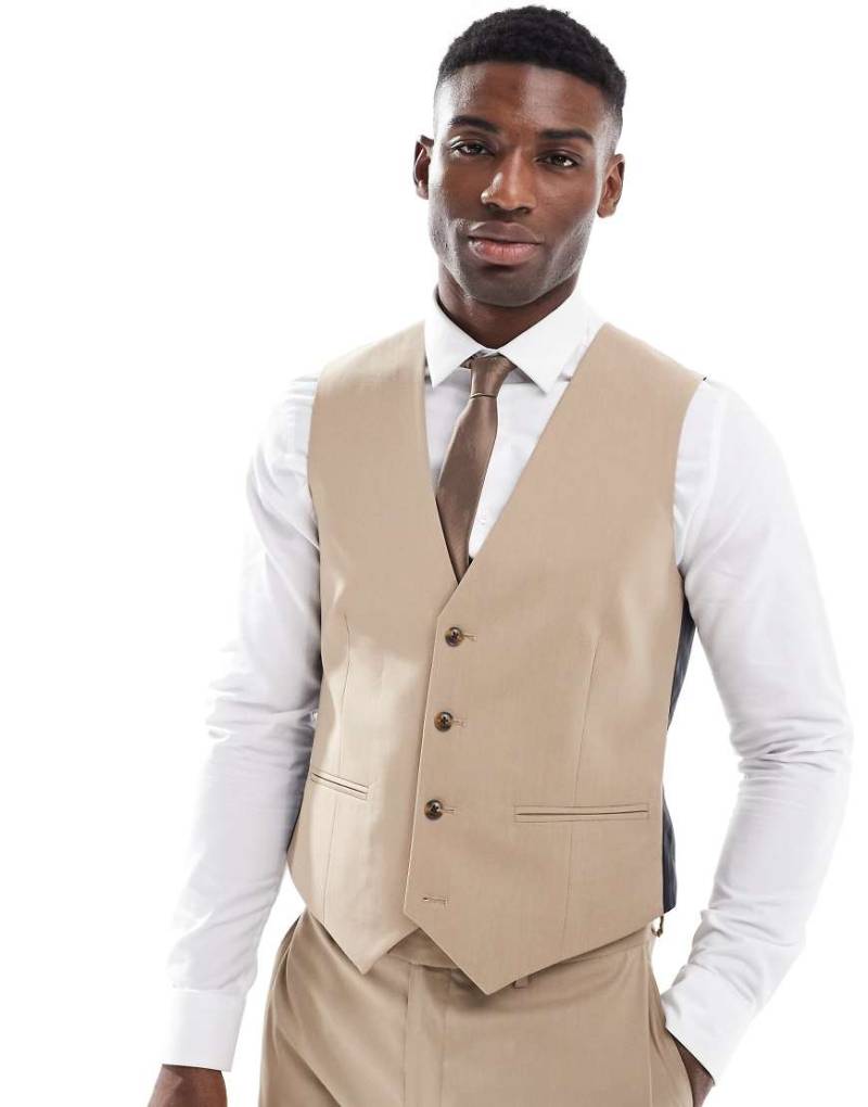 ASOS DESIGN - Slim Fit Anzugweste in Nerz-Braun von ASOS DESIGN