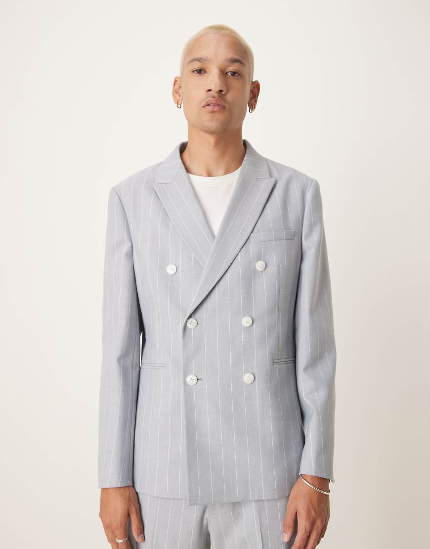 ASOS DESIGN - Slim Fit Nadelstreifen-Anzugjacke in Blau mit Leinenanteil ASOS DESIGN - Slim Fit Nadelstreifen-Anzugjacke in Blau mit Leinenanteil von ASOS DESIGN