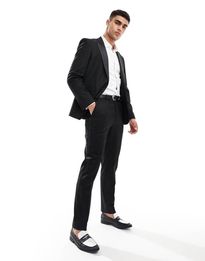 ASOS DESIGN - Slim Fit Smokingsakko in Schwarz aus hochwertigem Wollmix von ASOS DESIGN