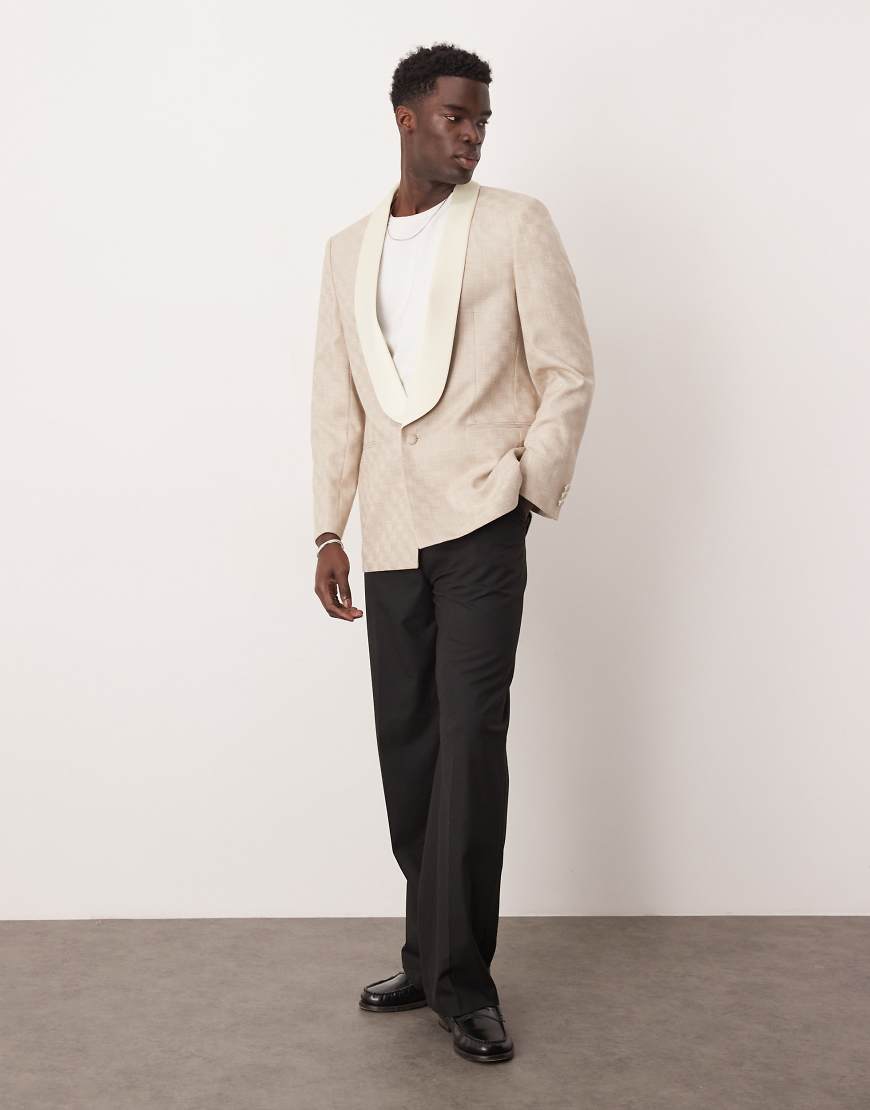 ASOS DESIGN - Smoking-Blazer aus Jacquard in Steinbeige mit normalem Schnitt-Neutral von ASOS DESIGN