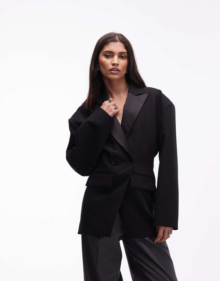 ASOS DESIGN - Smoking-Blazer in Schwarz mit Satin-Revers von ASOS DESIGN