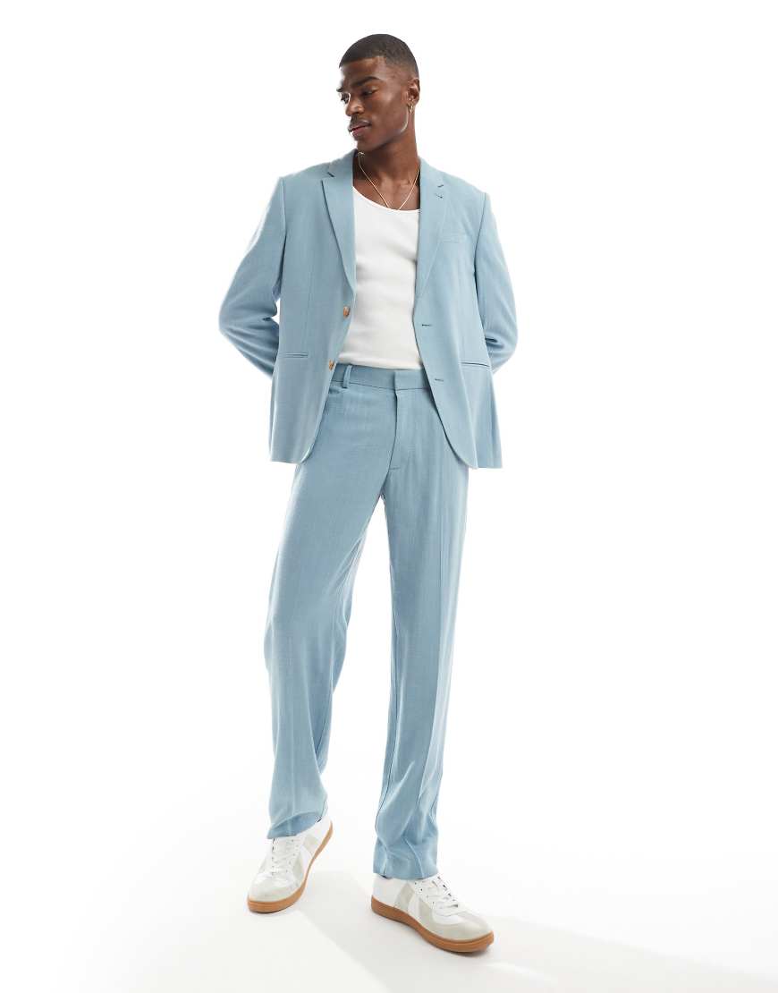 ASOS DESIGN - Sommer-Anzughose in Hellblau mit Noppenstruktur und geradem Schnitt ASOS DESIGN - Sommer-Anzughose in Hellblau mit Noppenstruktur und geradem Schnitt von ASOS DESIGN