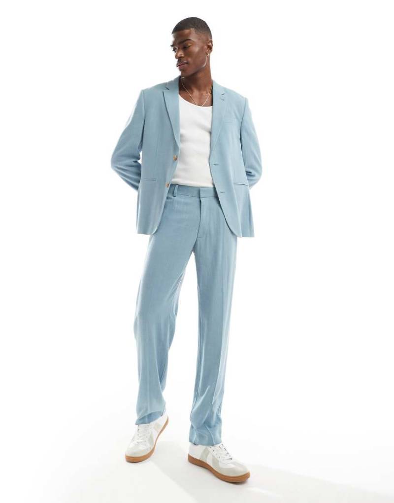 ASOS DESIGN - Sommer-Anzughose in Hellblau mit Noppenstruktur und geradem Schnitt von ASOS DESIGN