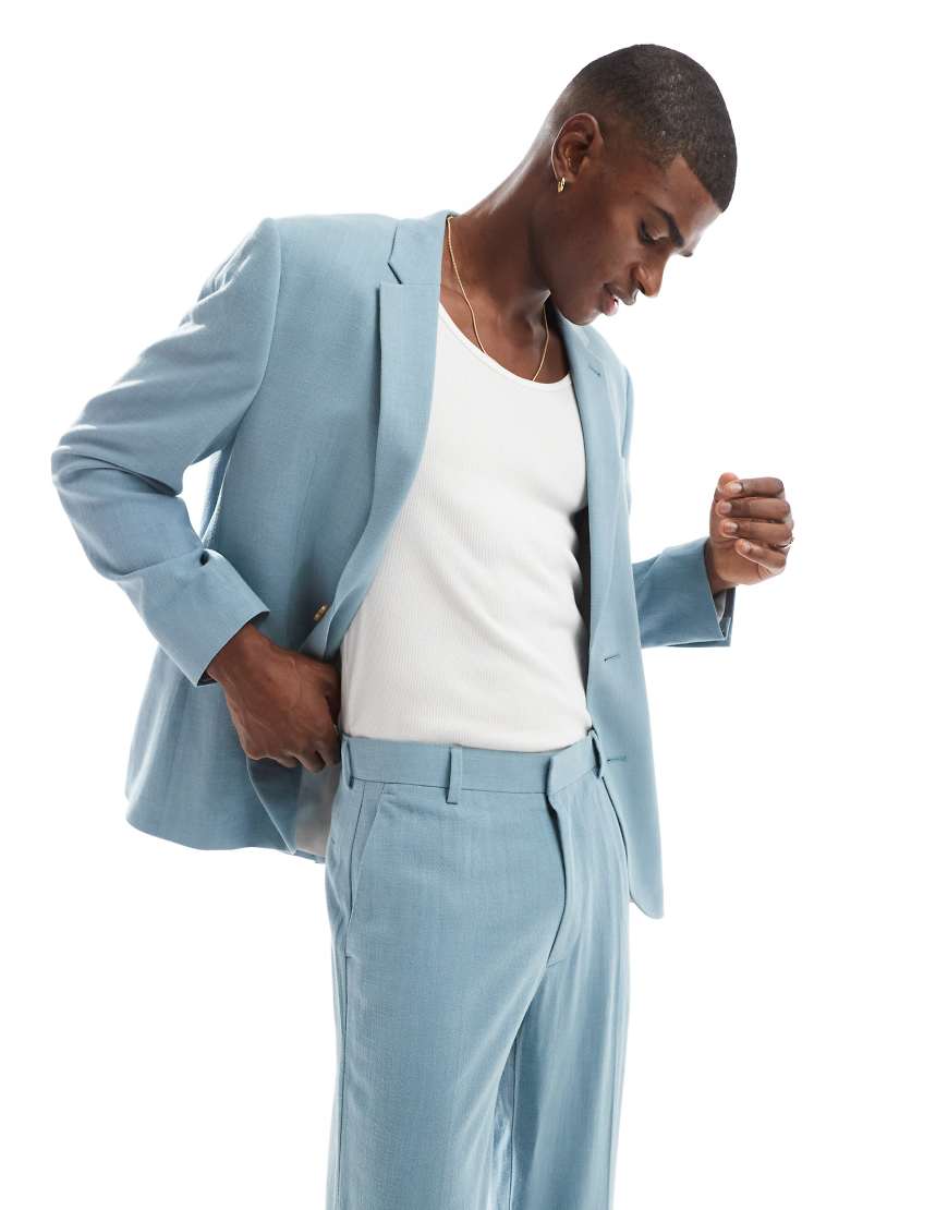 ASOS DESIGN - Sommer-Anzugjacke in Hellblau mit Noppenstruktur und regulärer Passform ASOS DESIGN - Sommer-Anzugjacke in Hellblau mit Noppenstruktur und regulärer Passform von ASOS DESIGN
