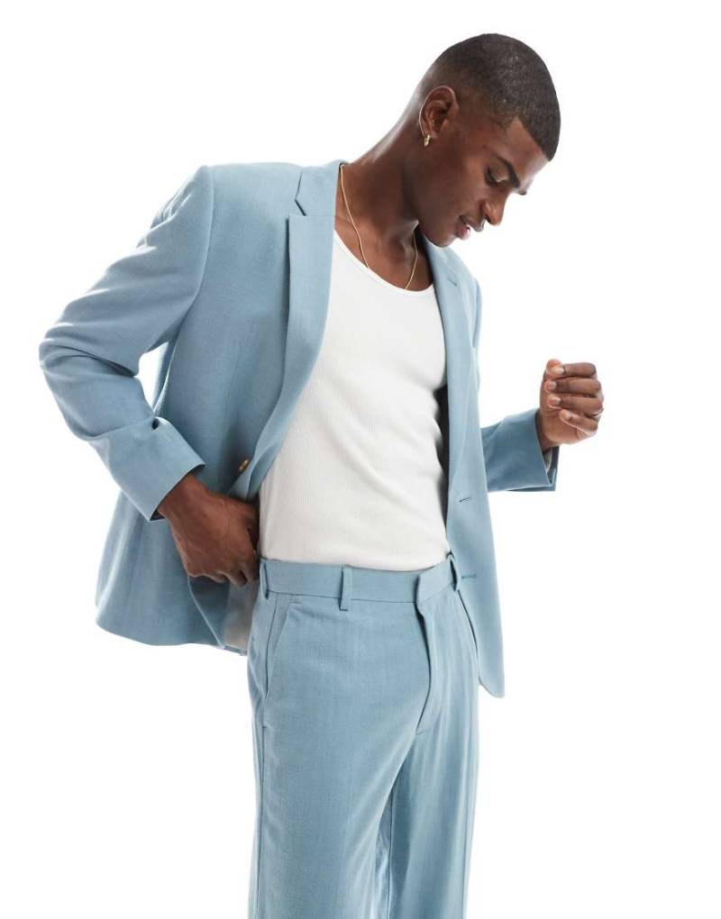 ASOS DESIGN - Sommer-Anzugjacke in Hellblau mit Noppenstruktur und regulärer Passform von ASOS DESIGN