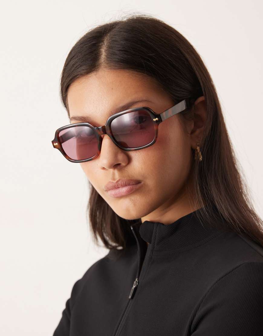 ASOS DESIGN - Sonnenbrille in Schildpattoptik mit eckigem Rahmen und rosa Gläsern-Brown von ASOS DESIGN