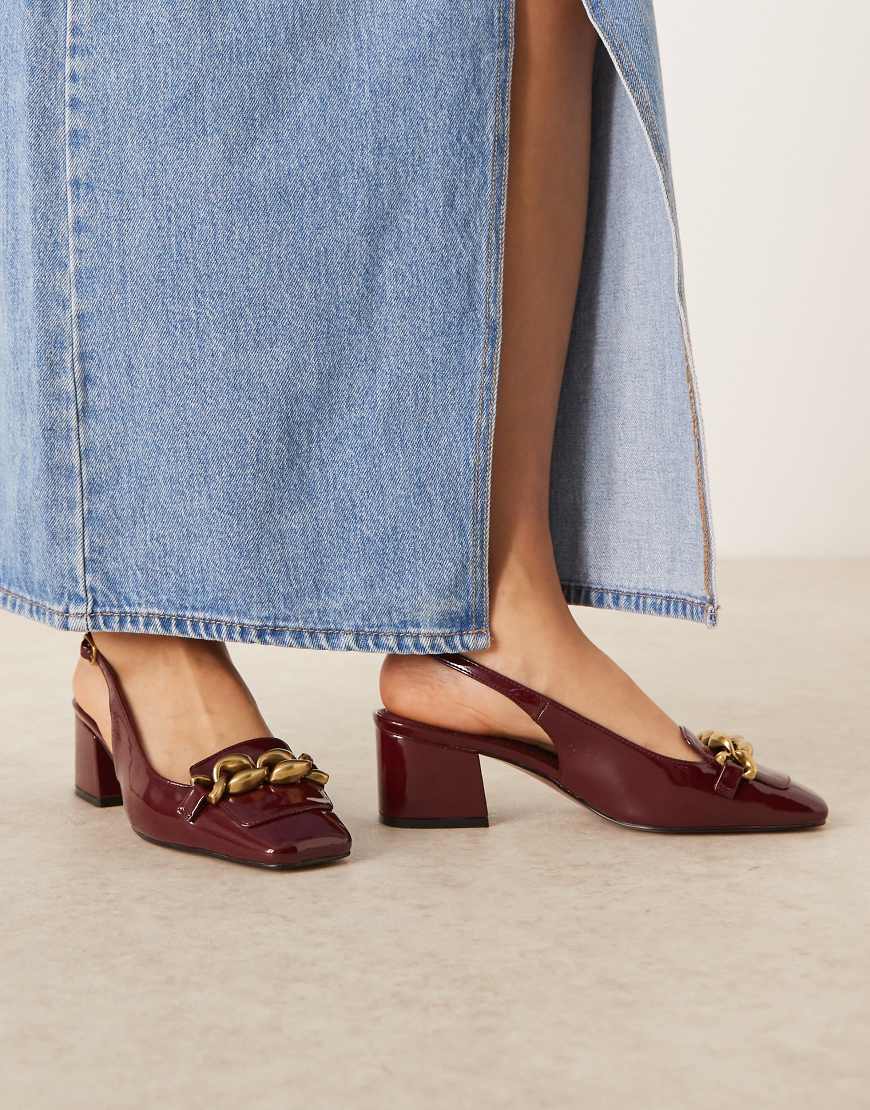 ASOS DESIGN- Spencer - Loafer in Burgunderrot mit Fersenriemen und mittelhohem Blockabsatz von ASOS DESIGN