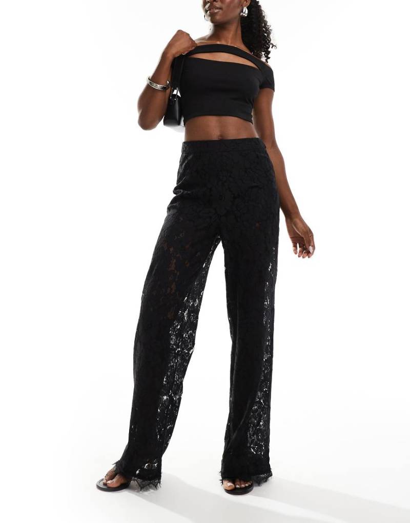 ASOS DESIGN - Spitzen-Hose mit weitem Schnitt in Schwarz von ASOS DESIGN