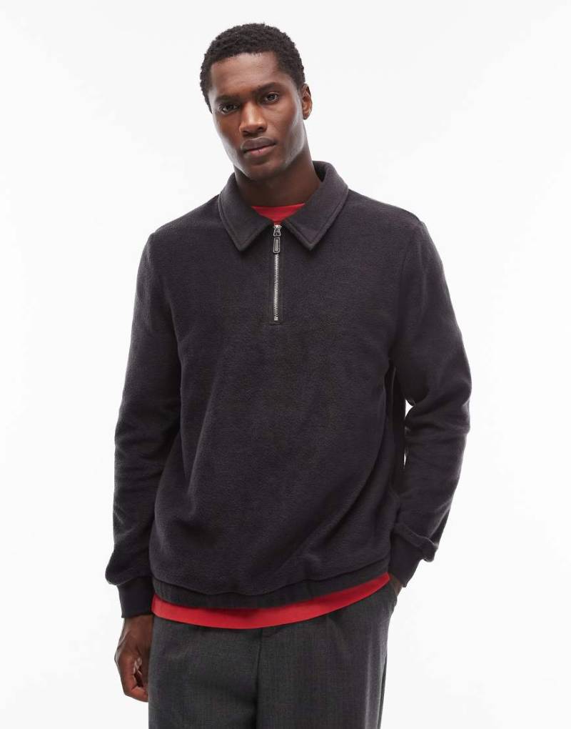 ASOS DESIGN - Sweatshirt aus Fleece in Anthrazit mit Stehkragen und kurzem Reißverschluss-Grau von ASOS DESIGN