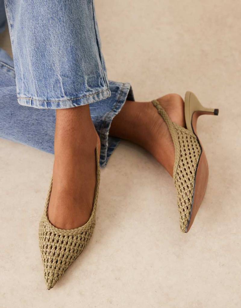 ASOS DESIGN - Starry - Schuhe in Olivgrün mit Webstruktur und mittelhohem Absatz von ASOS DESIGN