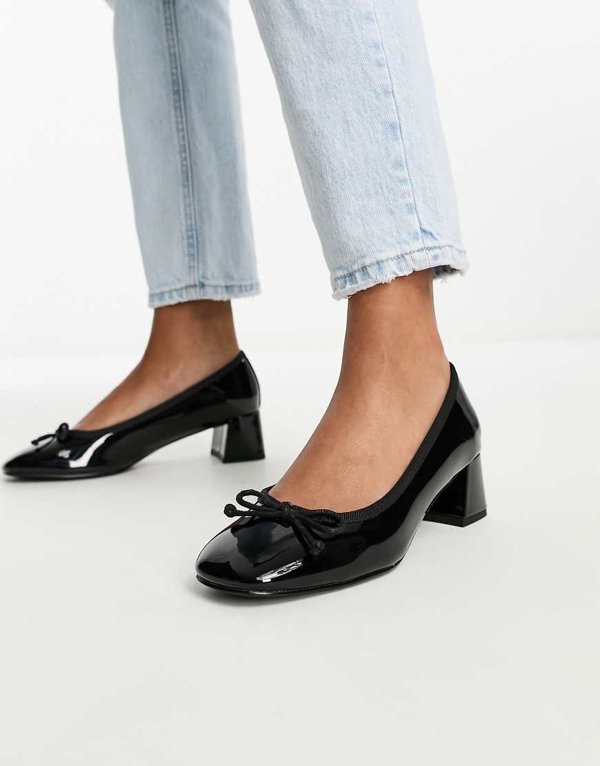 ASOS DESIGN - Steffi - Schuhe in Schwarz mit mittelhohem Blockabsatz und Schleife von ASOS DESIGN