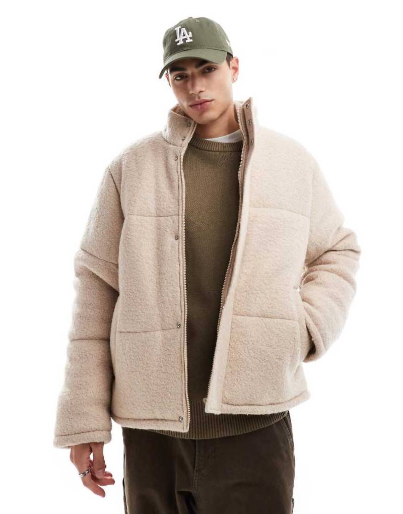 ASOS DESIGN - Steppjacke aus strukturierter Wolle in Ecru-Grau von ASOS DESIGN