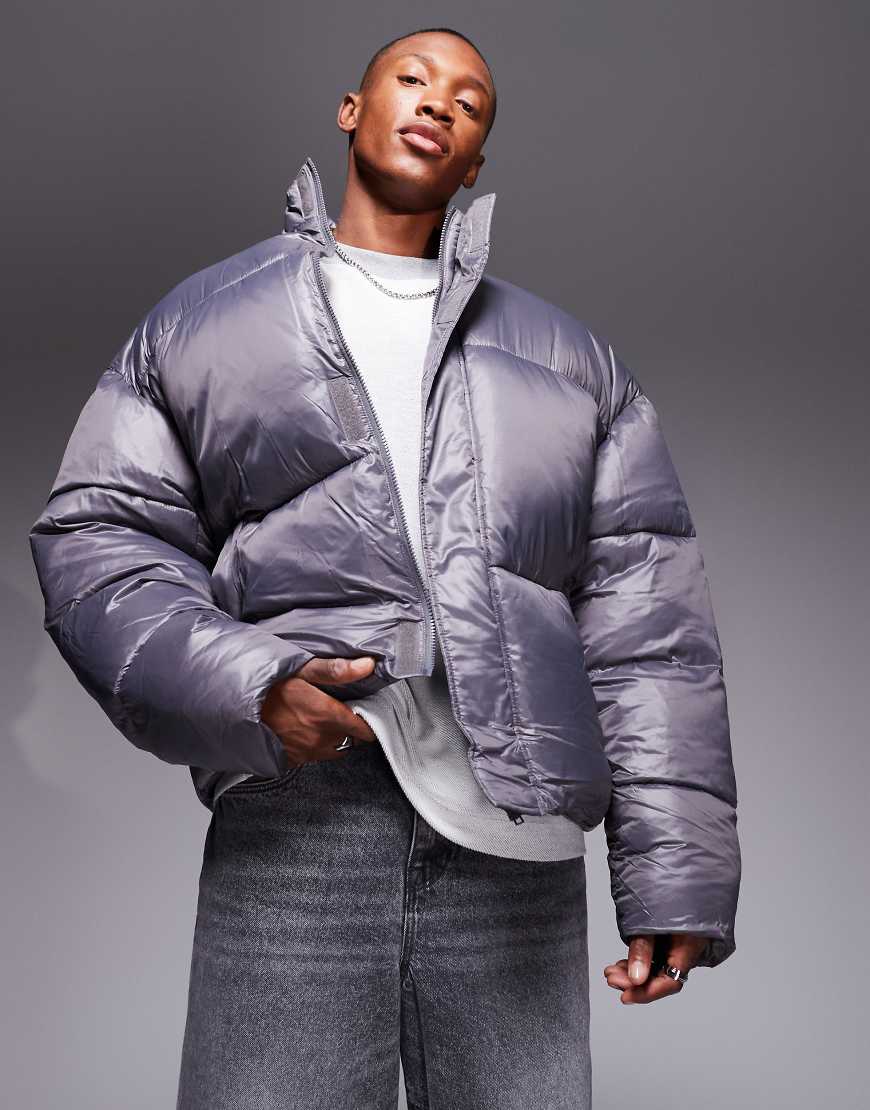 ASOS DESIGN - Steppjacke in Grau und Oversize-Passform von ASOS DESIGN