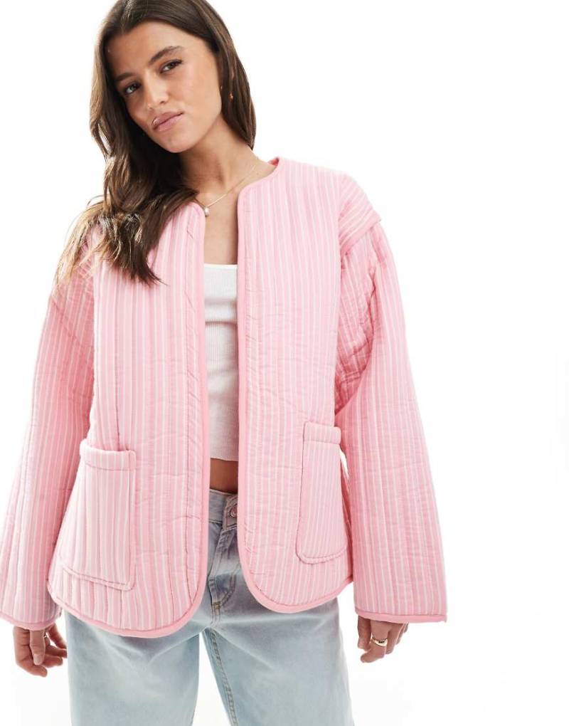 ASOS DESIGN - Steppjacke in Rosa mit Streifen-Bunt von ASOS DESIGN