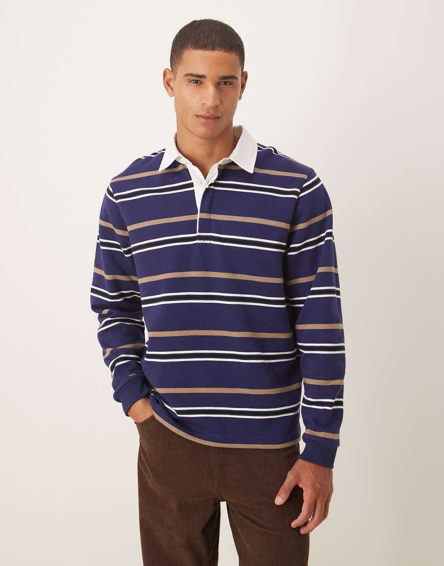 ASOS DESIGN - Streifen in Blau mit Streifen und Kontrast-Kragen mit kurzem Reißverschluss ASOS DESIGN - Streifen in Blau mit Streifen und Kontrast-Kragen mit kurzem Reißverschluss von ASOS DESIGN