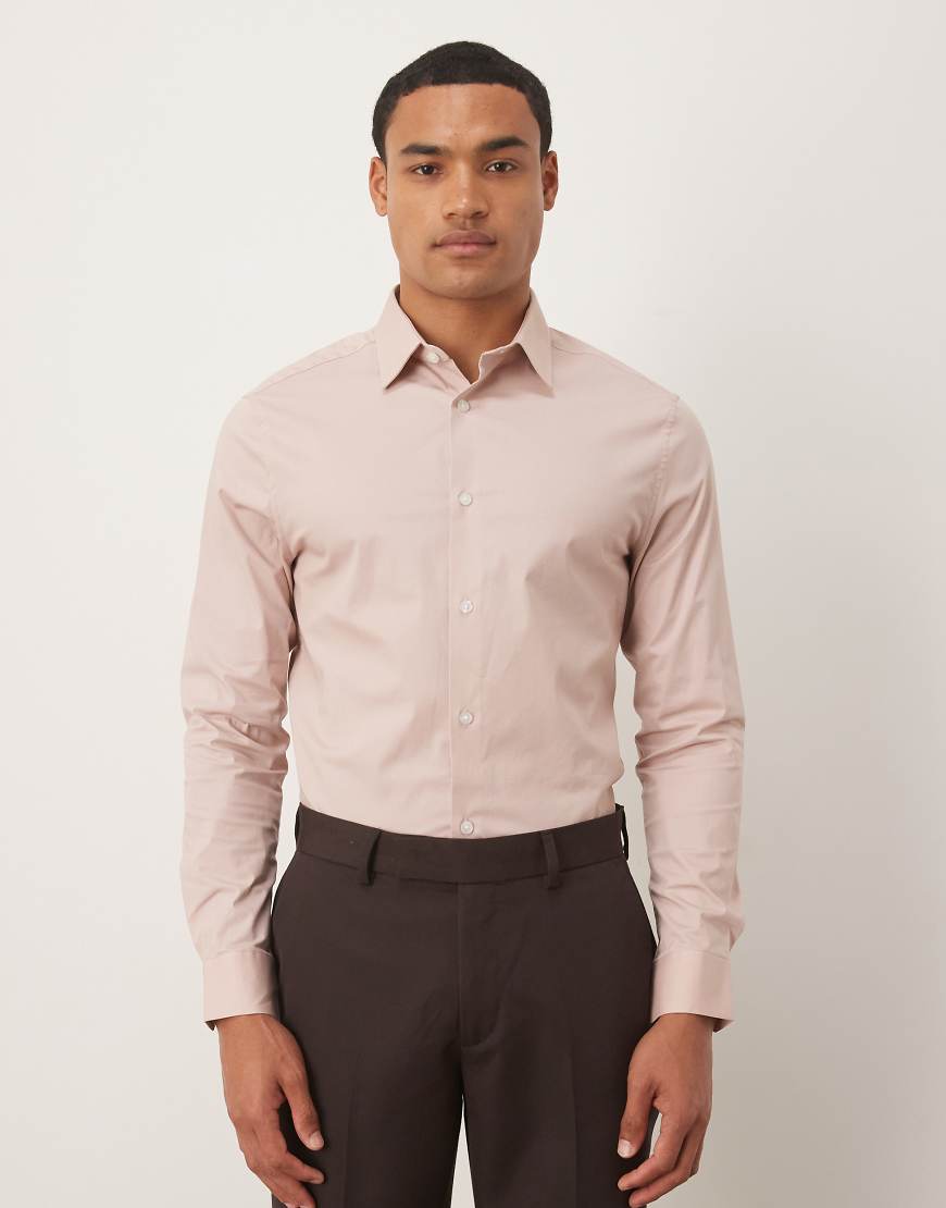 ASOS DESIGN - Stretch-Bürohemd in Hellrosa mit engem Schnitt von ASOS DESIGN
