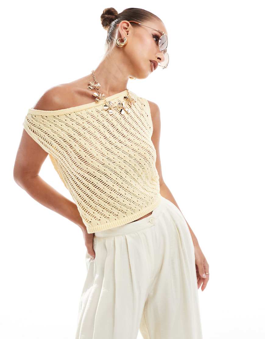 ASOS DESIGN - Strick-Oberteil in Zitronengelb mit One-Shoulder-Träger-Weiß ASOS DESIGN - Strick-Oberteil in Zitronengelb mit One-Shoulder-Träger-Weiß von ASOS DESIGN