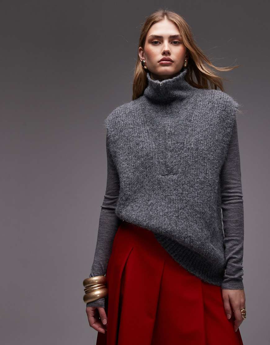 ASOS DESIGN - Strick-Tanktop mit Wollanteil in Anthrazit mit durchgehendem Reißverschluss-Grau von ASOS DESIGN