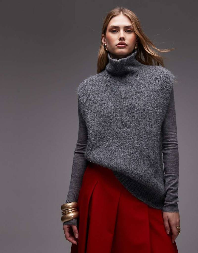 ASOS DESIGN - Strick-Tanktop mit Wollanteil in Anthrazit mit durchgehendem Reißverschluss-Grau von ASOS DESIGN